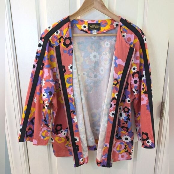 Bob Mackie Womens Floral Jacket 3/4 Sleeve Full Zip Coral XL - Picture 4 of 11